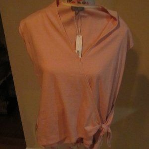 Lilla P Faux Wrap Sweater V-Neck Top Pink S